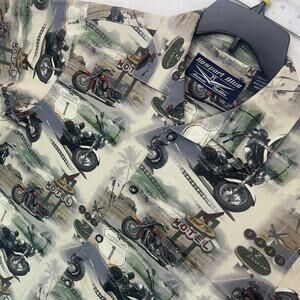 Y2K Newport Blue Men's M Motorcycle Road Trip Hawaiian Themed Shirt EUC AOP